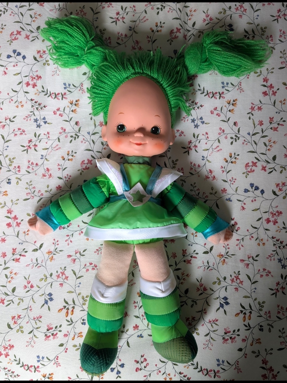 Vintage 1983 Hallmark Green Yarn-Haired Plush Doll 18" in Layered Lime Outfit